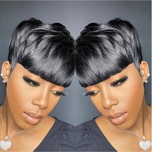 Pixie Cut Wig Human Hair Short Glueless Pixie Wigs for Black Women Layered Black